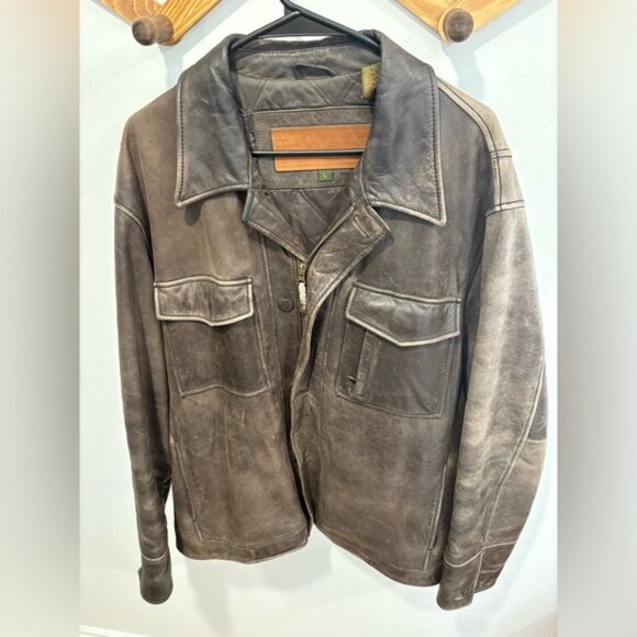 Timberland VINTAGE Dark Brown genuine Leather Weather Gear Jacket- Large - Picture 1 of 12